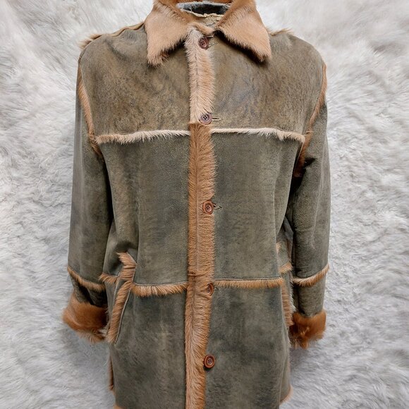 Vintage J.J.G Men's Pony Calfskin Leather Coat Jacket in a light Brown Tan M - Picture 1 of 13